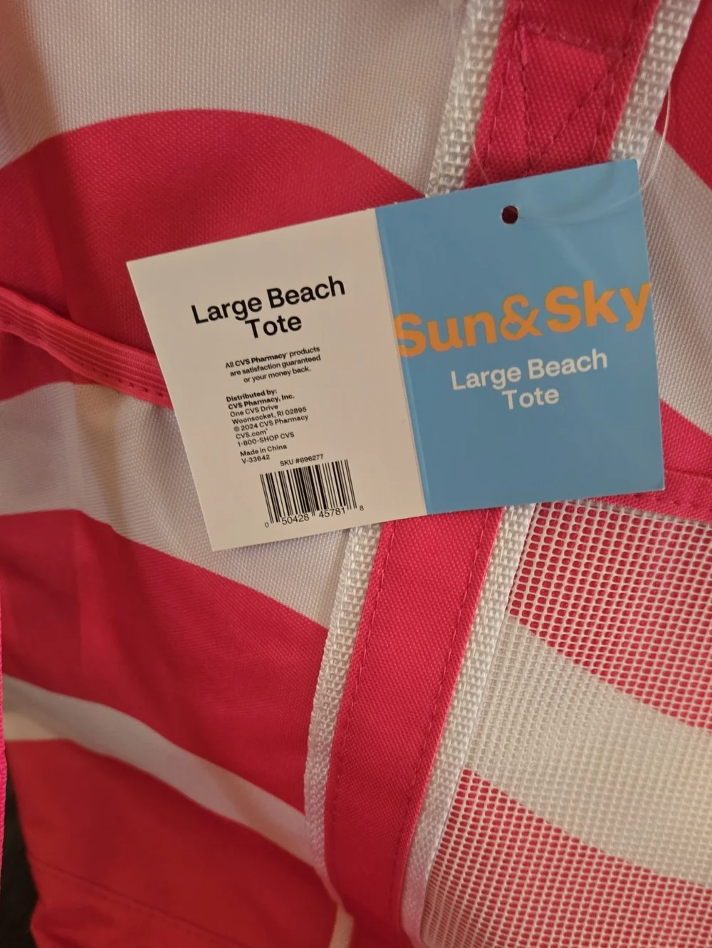 Pink and White Striped Women's Tote Bag - Beach-Ready Shoulder Bag, NWT.